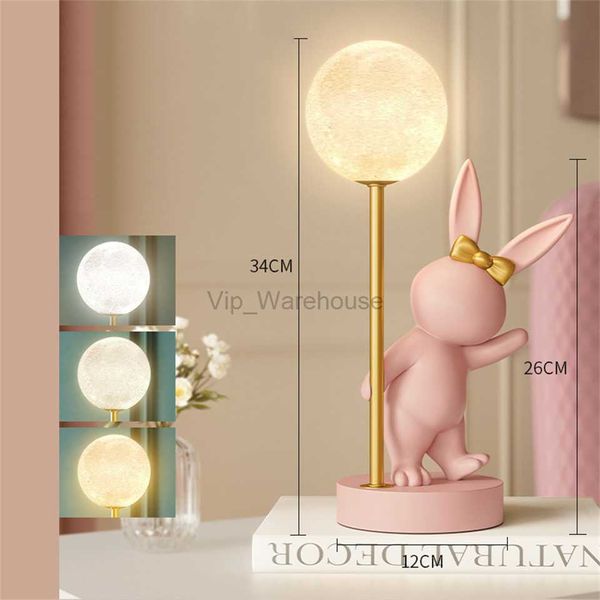 Nordic Schöne Kaninchen Desktop Dekoration Lampe Mond Nachtlicht Lampen Harz Kinder Schlafzimmer Beleuchtung Hochzeit Geschenk Freunde Lampara HKD230808