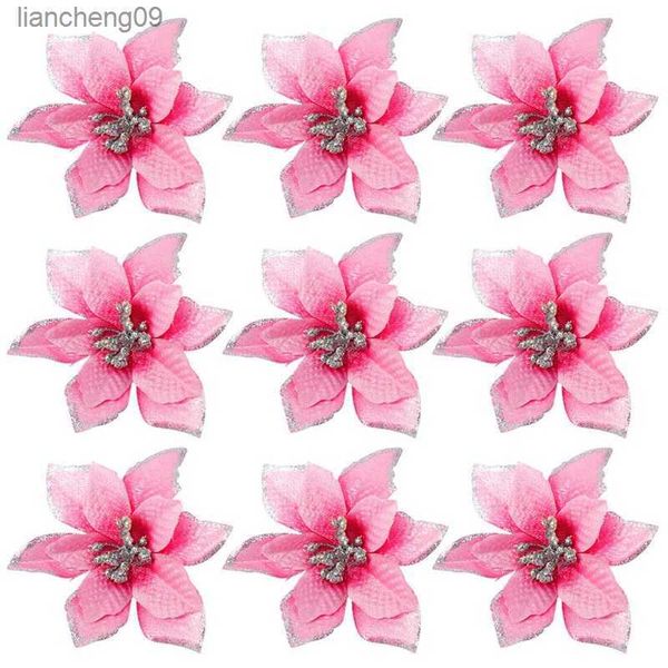 50er-Pack Glitzer-Weihnachtsstern-Weihnachtsbaumschmuck, 12,7 cm, künstliche Seidenblumen, Dekoration, Kranz, Girlande (rosa), L230620