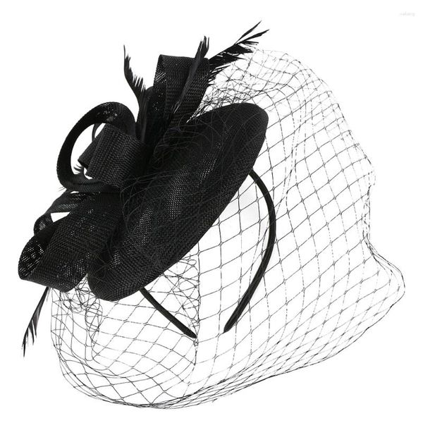 Chapéu Bandanas Fascinator Elegante Tiara com Véu de Malha Tea Party Casamento Preto