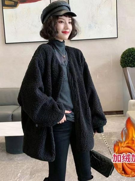 Giacche da donna Cappotto in pelliccia di agnello da donna in autunno e inverno 2023 versione coreana sciolto slim europeo oversize caldo