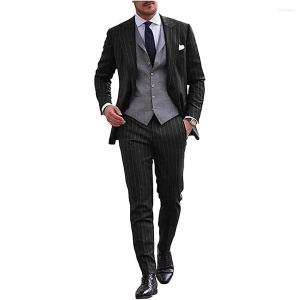 Ternos masculinos terno de três peças elegante masculino para casamento homem magro moda tecido listrado vestido de noivo blazers masculino completo