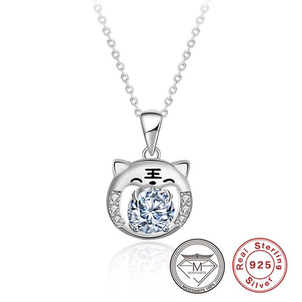 100% real 925 prata esterlina tigre padrão designer colar para mulheres configuração de pinos 1ct vvs gra moissanite pingente colar jóias