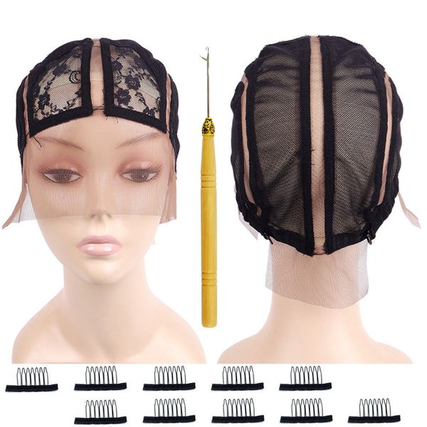 Toucas de peruca Sthree Strands Front Lace Wig Caps para fazer perucas Kit Mesh Base Machine Made Stretchy Net Medium com alça ajustável 230807