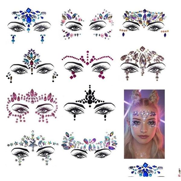 Nail Art Decorações Festival de Strass Jóias Faciais Adesivos Adesivos de Tatuagens Falsas Tatuagens Corpo Glitter Gems Flash Para Música Festa Ma Dhwxn