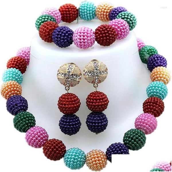 Conjunto de colar de brincos de luxo, três peças, joias africanas, contas artificiais de plástico, brinco, pulseira, joias, para mulheres Par Dhgarden Dhpq9