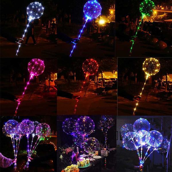 Kit de balões transparentes coloridos iluminados para festas de aniversário ao ar livre e internas, dia dos namorados, casamento, ano novo, decoração HKD230808