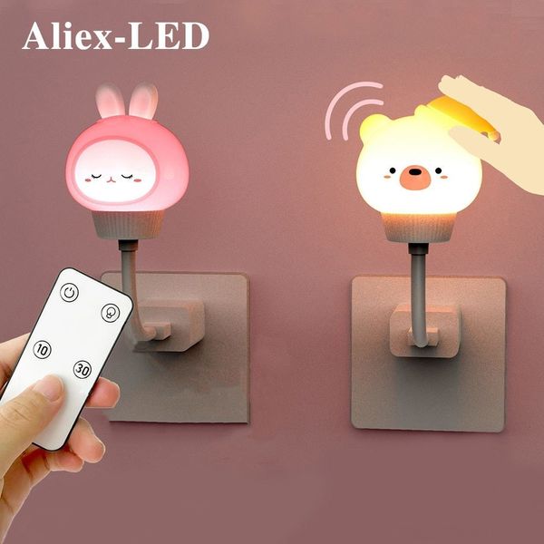 Andere Wohnkultur LED Kinder USB Nachtlicht Niedliche Cartoon Lampe Bär Fernbedienung für Baby Kind Schlafzimmer Nachttisch Geschenk 230807