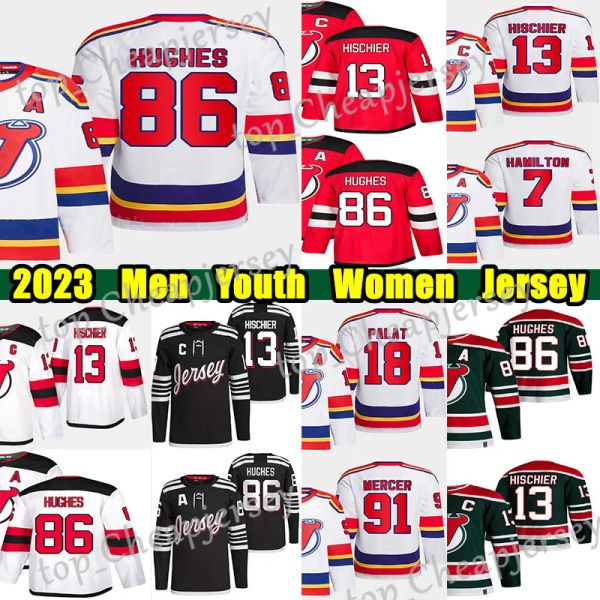 New Jersey'''Devils''86 Jack Hughes Ters Retro Hokey Forması 63 Bratt Nico Hischier Dougie Hamilton Ondrej Palat Nico Daws Martin Brodeur Forma