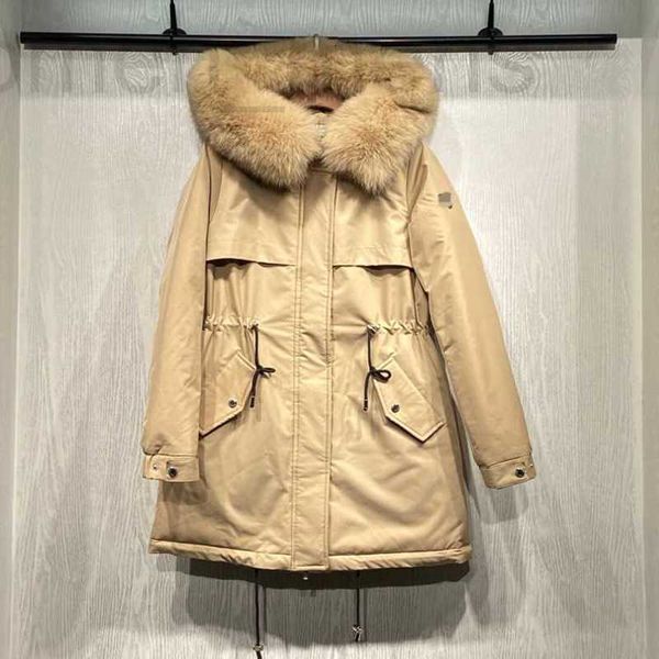 Giù Parka da donna designer 2022 Collo corto in pelliccia sottile e ispessita con cerniera in vita Avvolto Cappotto corto coreano in oca bianca 4CM7