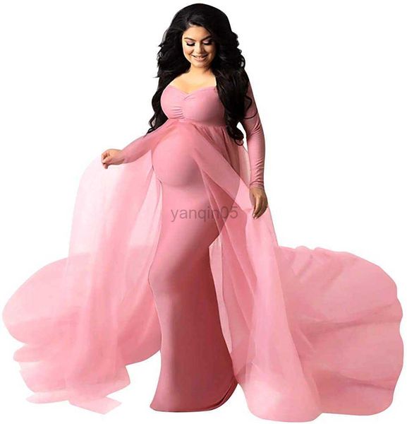 Umstandskleider für Damen, langärmelig, schulterfrei, Maxi-Fotografie-Requisiten-Kleid, Tüll, Hochzeit, Meerjungfrauenkleid für Fotoshooting, Babyparty, HKD230808