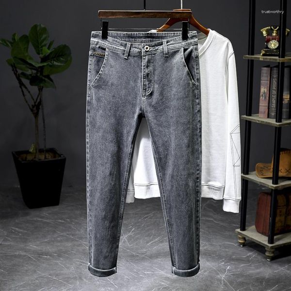 Jeans da uomo High End 2023 Slim Gamba dritta Casual Trendy Brand Blu Grigio Moda Primavera Autunno Pantaloni