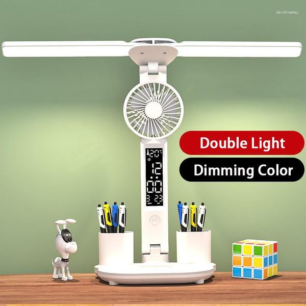 Tischlampen LED-Schreibtischlampe USB Dimmbar Touch faltbar 180 rotierend mit Kalenderuhr Nachtlicht zum Studium Lesen