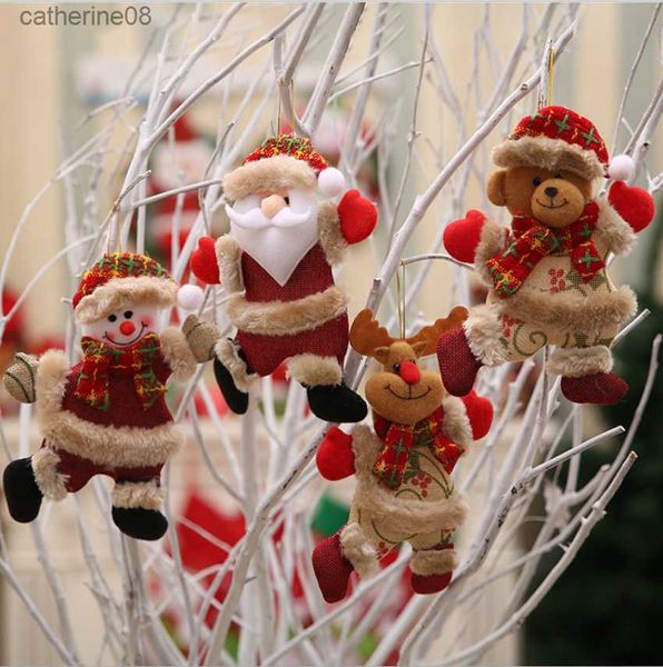 4 pezzi ciondolo bambola in tessuto natalizio fai da te regalo di natale Babbo cervo orso pupazzo di neve pendenti per ornamenti natalizi Babbo Natale regali per bambini L230621