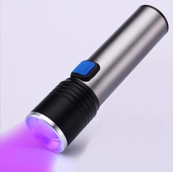 Leistungsstarke USB wiederaufladbare UV-Taschenlampe, Aluminium-Zoom, unsichtbarer UV-Marker, Haustierurin-Erkennungslicht, 395-nm-Detektor