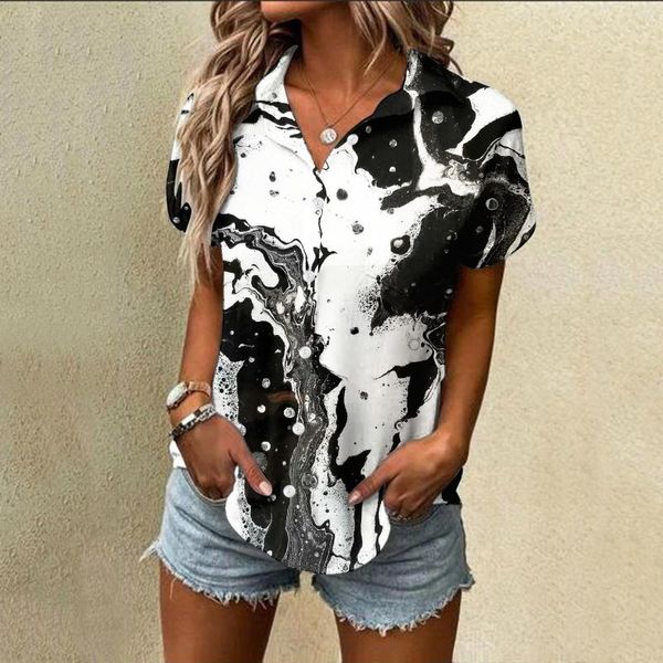 Damenblusen, Sommer, Batikdruck, kurzärmelig, T-Shirt, Blumenmuster, lässig, Top, Bluse, V-Ausschnitt, T-Shirts für Mädchen, Blusa Feminina