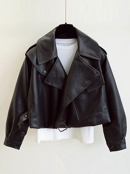 Женские куртки ftlzz Spring Women Fauxe Leather Jacket Biker Красное белое пальто