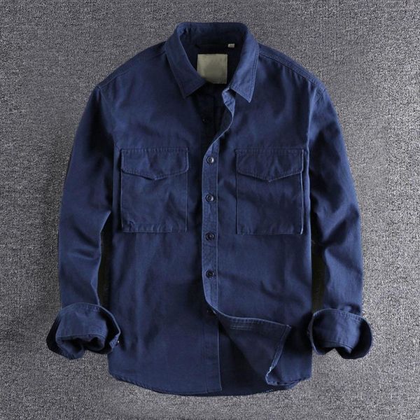 Camicie casual da uomo Camicia da uomo Tinta unita Doppie tasche Abbigliamento cargo a maniche lunghe Colletto rovesciato Camicette con bottoni Autunno Primavera