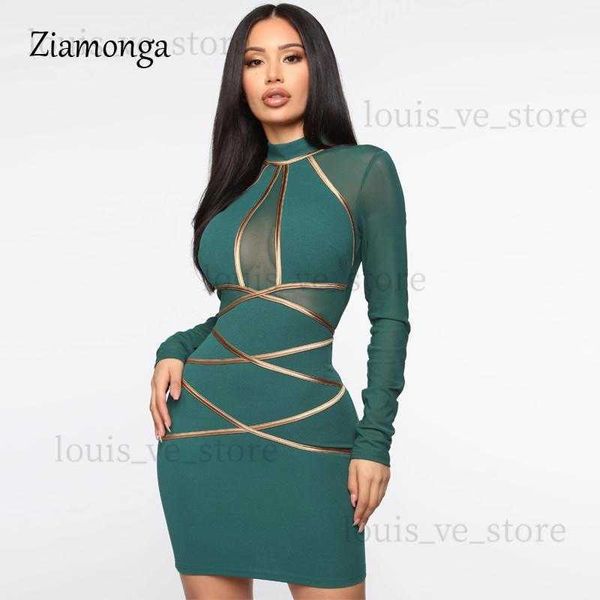 Abiti casual Ziamonga 2021 Inverno manica lunga in pizzo vestito dalla fasciatura delle donne sexy scava fuori Club Mini Celebrity Evening Runway Party T230808