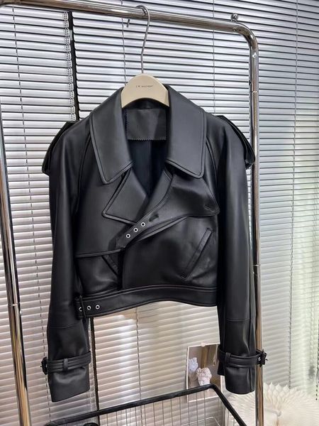 Jaquetas femininas de couro sintético genuíno feminino motocicleta coreana moda vintage casaco de pele de carneiro real roupas luxuosas femininas 230808