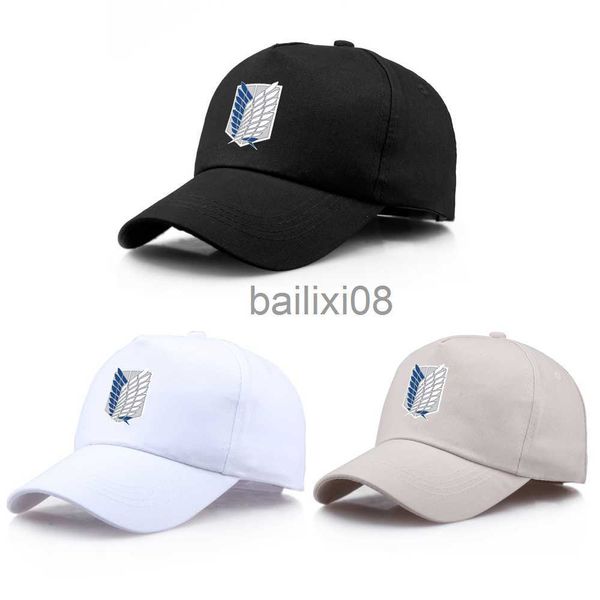 Ballkappen Anime Attk auf Titan Baseballkappe Männer Frauen Wing of Libery Unisex Hut Caual Baumwolle Sonnenhut Cartoon-Muster Cosplay Party Geschenk J230807