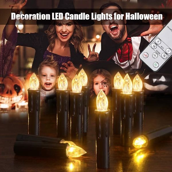 Candele a led con timer a fiamma tremolante Telecomando a batteria Candela finta per la decorazione domestica di Natale Halloween Black 230808