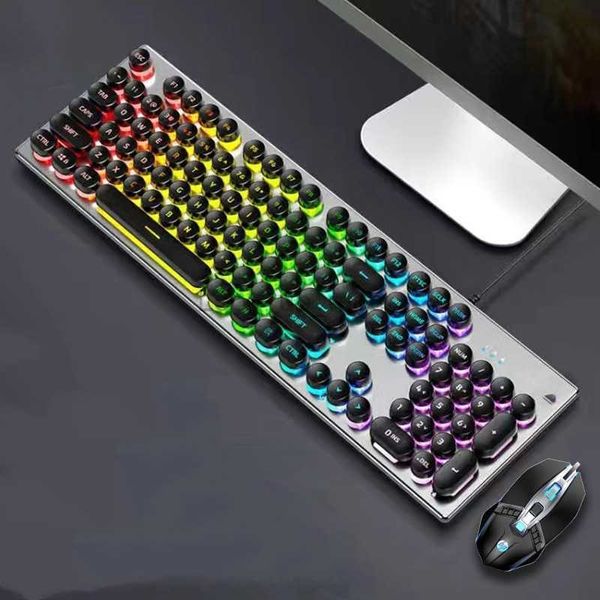 Conjunto de teclado e mouse de sensação mecânica Painel de metal de 104 teclas adequado para HP K500 Efeito de luz dinâmica Alto e baixo Tecla Office HKD230808