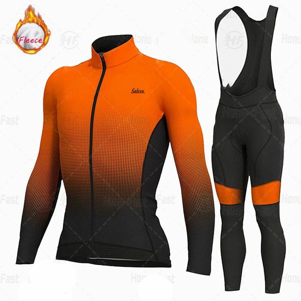 Set di maglie da ciclismo 2023 Giacca invernale Set da bici Uomo Pile termico Abbigliamento manica lunga MTB Abbigliamento sportivo Giro in bicicletta Uniforme 230807