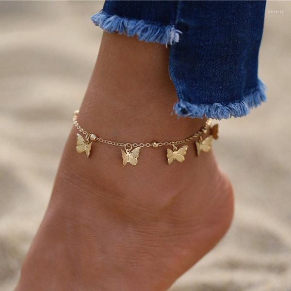 Fußkettchen WUKALO Bohemian Gold Farbe Schmetterling Für Frauen Mode Perlen Kette Sommer Strand Fußkettchen Armband Fuß Schmuck Geschenke