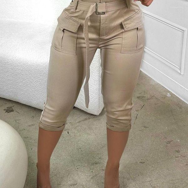 Pantaloni da donna Pocket Design Paperbag Waist Cargo con cintura Leggings da donna tinta unita primavera estate