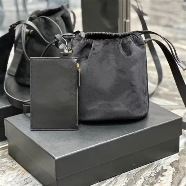 Evening Bags Cross-body Bag Shoulder Embroidered Felt Lace-up Bucket Black Retro Versatile Women's Handbag