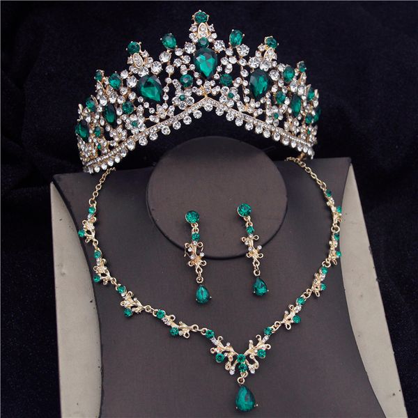 Conjuntos de Jóias de Casamento Barroco Verde Coroa de Noiva para Mulheres Moda Tiara Noiva Colar Brinco Acessórios de Baile 230808