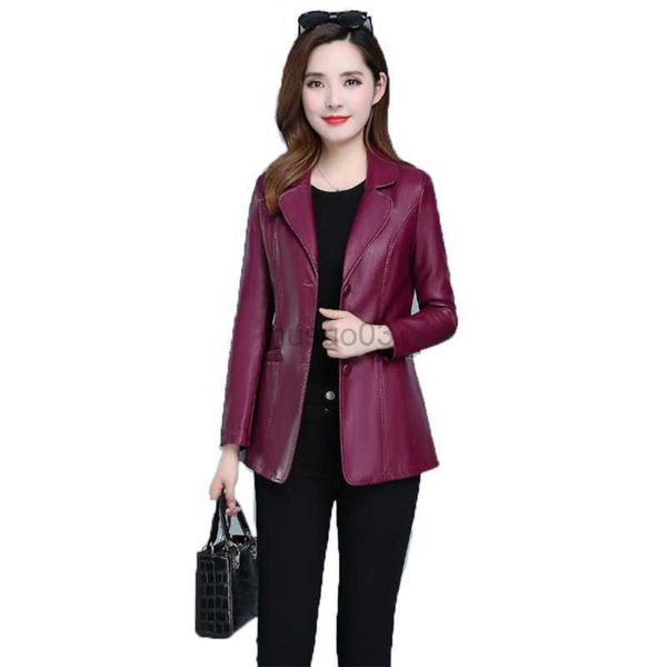 Cappotto in ecopelle in pelle sintetica da donna Donna Nero Vino Rosso XL-6XL 2022 Autunno Inverno Nuovo temperamento coreano Giacca manica lunga Cappotto corto corto JD307 HKD230808