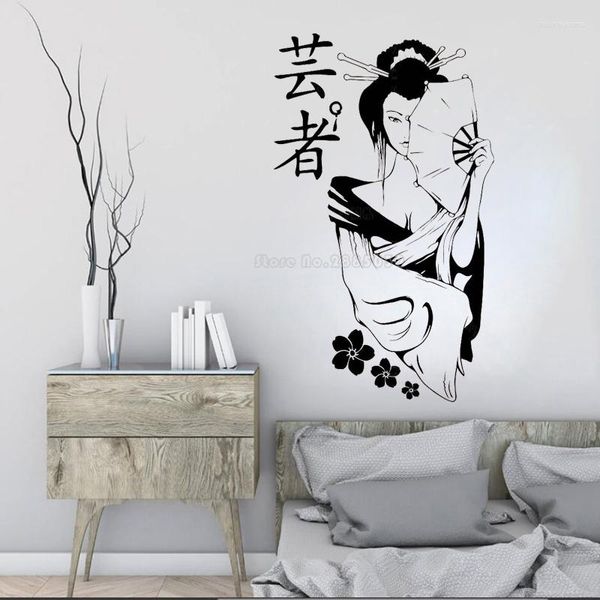 Adesivi murali Design ispirato Decorazioni per la casa giapponesi Decalcomanie artistiche Geisha Girl Decorazione d'interni Adesivo camera da letto soggiorno LL2081