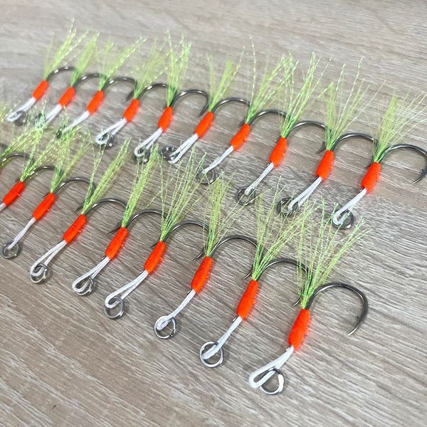 Anzóis de pesca 20 pçs Anzóis de pesca lento Jigging Isca Assist Hook 8#-24# High Carbon Thread Feather Jig Head Head Hooks Pesca 230807