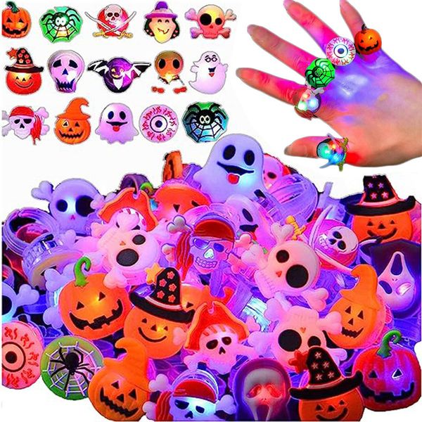 Diğer Etkinlik Partisi Malzemeleri 20pcs Cadılar Bayramı Led Yanıp Sönen Hafif Yüzük Korku Kabıl Pumpkin Hayalet Örümcek Kids için Cosplay 230808