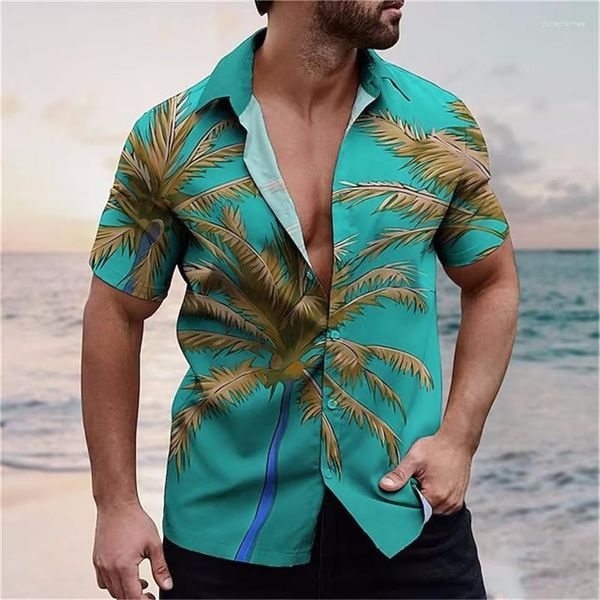 Erkekler Sıradan Gömlek Hawaii Hindistan cevizi Ağacı Baskı Tatil Plaj Tişörtleri Tee Boyut Erkekler Moda Üstleri Kısa Kollu Hızlı Kuru UNISEX