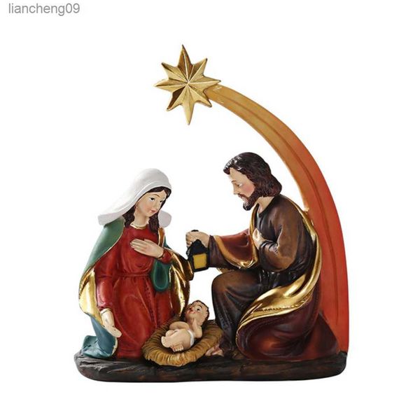 Decorazioni natalizie Elegante profilo Presepe Set Include figure decorative in resina della Sacra Famiglia Personalità Ornamenti regalo di capodanno L230620
