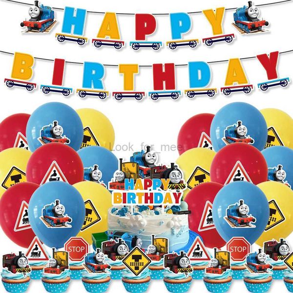 Thomas Train Thema Thomas Anniversaire Partydekorationen Babyparty Party Luftballons Cupcake Flaggen Einwegdekorationen HKD230808