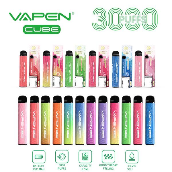 Одноразовый вейп подлинный варный куб 3000 Puffs Puffs Pen E-сигареты Комплекты 1000 мАч батарея 8,5 мл плюс емко