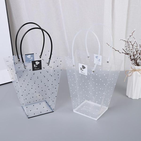 Hediye sargısı moda çiçek paketleme kutusu şeffaf yamuk taşıyıcı çanta gül plastik pvc buket etli bitki