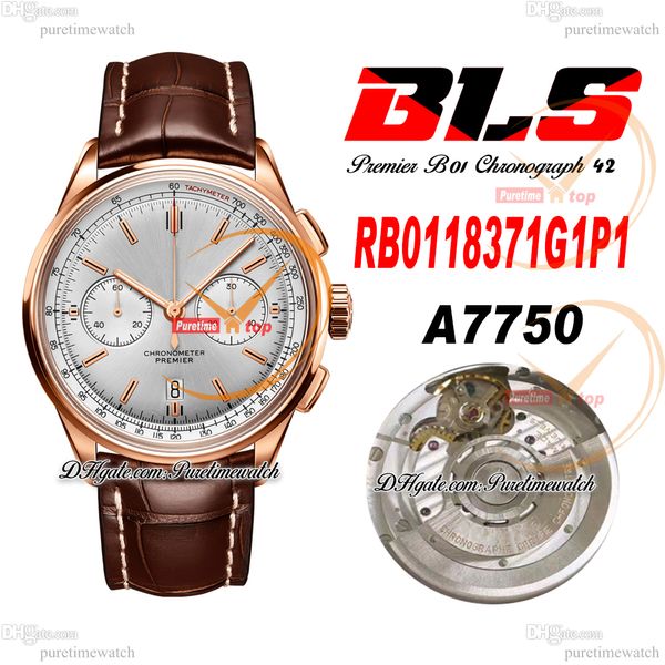 BLS V2 Premier B01 ETA A7750 cronografo automatico orologio da uomo 42 oro rosa quadrante argento pelle marrone RB0118371G1P1 Super Edition Reloj Hombre Puretime L12