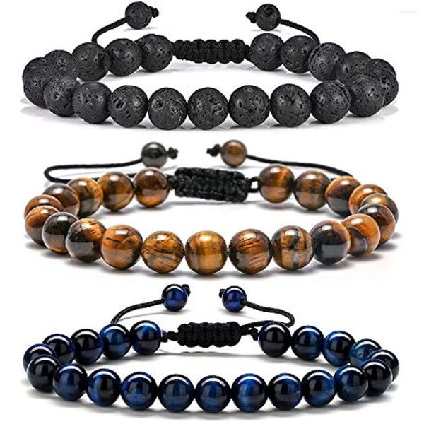 Pulseira masculina com cordão ajustável para homens, olho de tigre, joias masculinas, contas de pedra natural, pulso, moda, acessórios