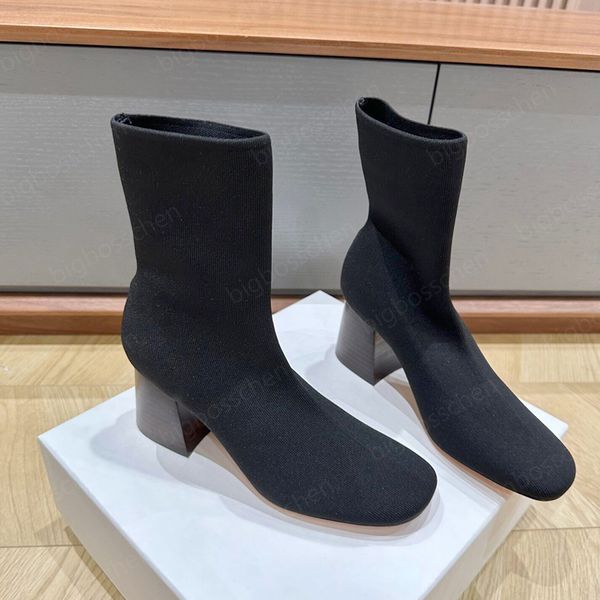 SOCK BOOTlar Tutkun Topuk Ayak Bileği Patez Ayakkabı Kokum Mektubu Orta Kalf Çekme Elastik Yuvarlak Toe Moda Lüks Tasarımcı Boot Mugler 80mm 8mm Kutu