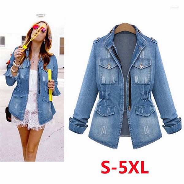 Jaquetas femininas Bigsweety denim de alta qualidade feminino 2023 outono moda manga longa jeans casaco casual outwear tops tamanho grande 5XL