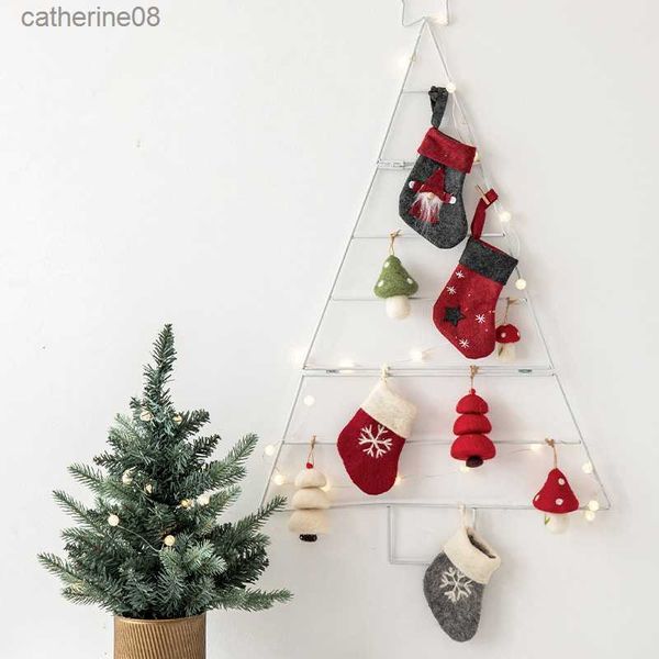 Weihnachtsbaum dekorativer Anhänger Mini Wollfilz Pilz Weihnachtsmann Sockenförmiger Weihnachtsbaum DIY Ornament Geschenktüte Neujahr Dekor L230621
