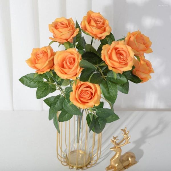 Dekorative Blumen, künstliche Rose, nicht verwelkt, pflegeleichte Blume, Heimdekoration, 9 Glühbirnen, Hochzeitsfeier, Nachahmung, Balkondekoration