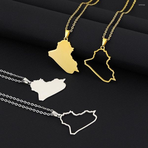 Collane con ciondolo Collana con mappa dell'Iraq lucida vuota per donna Uomo Catena color oro Girocollo in acciaio inossidabile Coppia gioielli Regali per feste