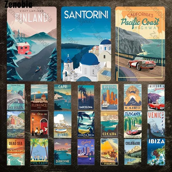 Paese e città Targa in metallo Finlandia Punto di riferimento Pittura in metallo Edificio Targa vintage Città Paesaggio Poster in metallo per la decorazione della stanza Home Man Cave Decor 30X20CM w01