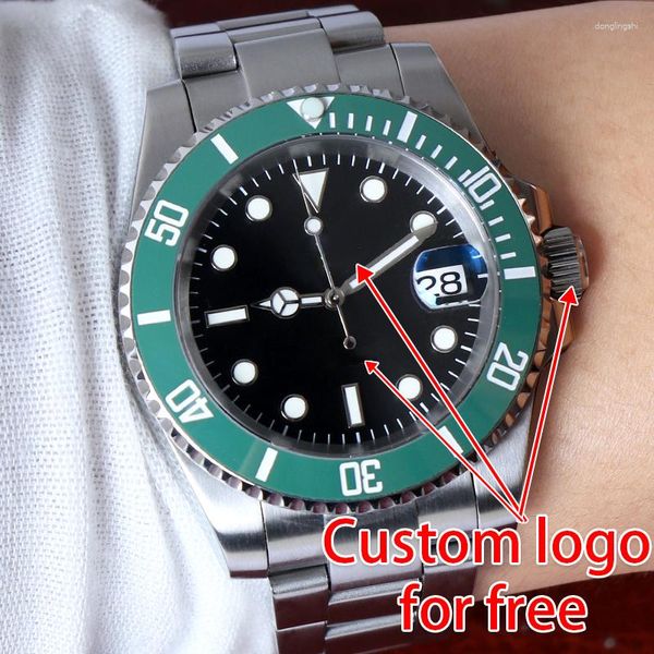 Relógios de pulso MINUTETIME DIY Personalizado NH35 Sub Relógios Mecânicos Para Homens Luxo Mostrador Verde Banda de Aço Movimento Automático 10BAR