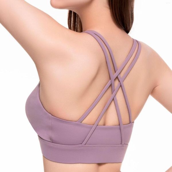 Roupa de ioga feminina sutiã esportivo com tiras cruzado nas costas sexy sutiã acolchoado fitness malhação corrida top cropped beleza respirável